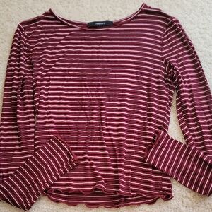 Forever 21 Burgundy and White Striped Long Sleeve Top